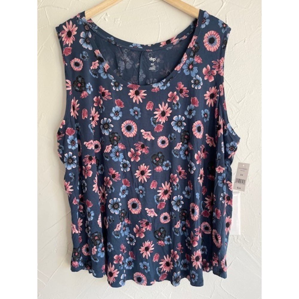 Dip Womens Navy BLue and Pink Floral Tank Top Blouse Size 3X